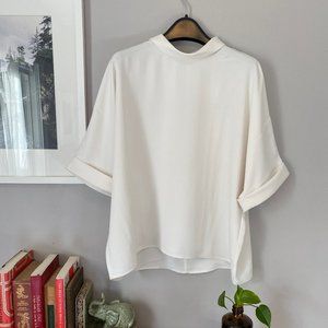 Uniqlo Drape Mock Neck White Shirt Sz M NWT